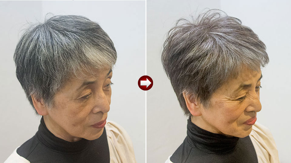 白髪４割程度の60代女性を淡く染める