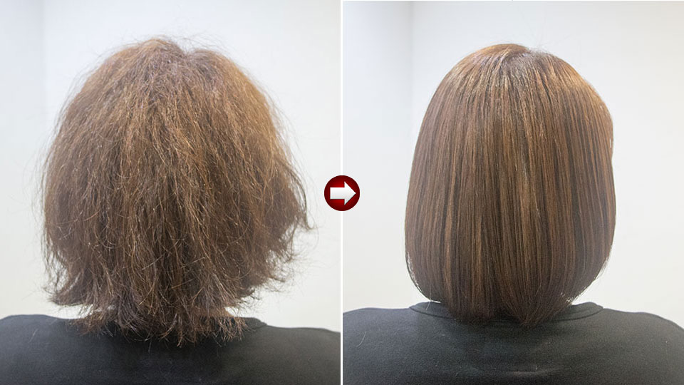 湿気で広がるくせ毛を髪質改善したビフォーアフター