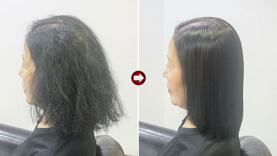自然なストレート感を目指したくせ毛の髪質改善ビフォーアフター