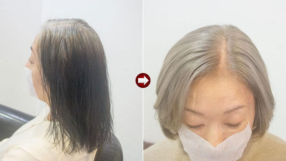 60代のヘアカラーブリーチしてシルバーアッシュグレー