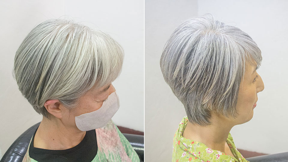白髪ぼかしを経てグレイヘアへ移行した50代女性