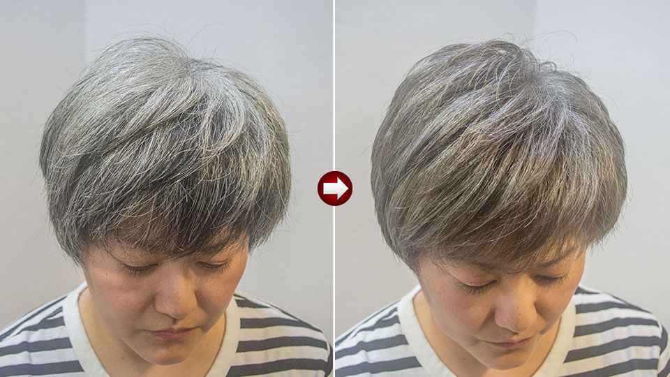50代-髪型-白髪ぼかし-つむじ-ショート-ビフォー-アフター