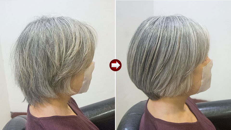 グレイヘアにトリートメントで艶を取り戻す50代女性の実例