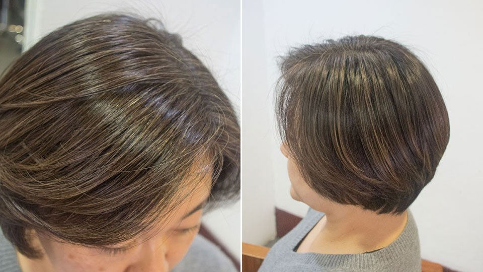 白髪の量に合わせた自然な白髪ぼかしを提案する美容院の施術例